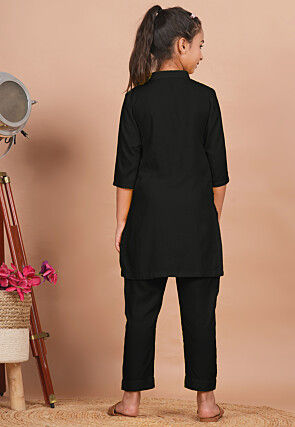 Solid Color Rayon Co Ord Set in Black