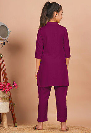 Solid Color Rayon Co Ord Set in Dark Magenta