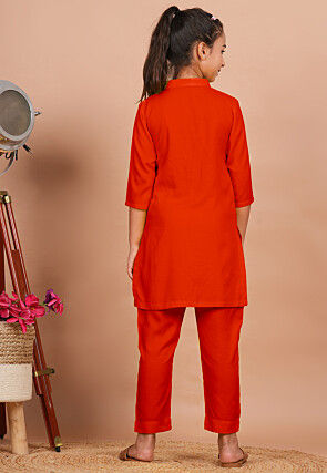Solid Color Rayon Co Ord Set in Dark Orange