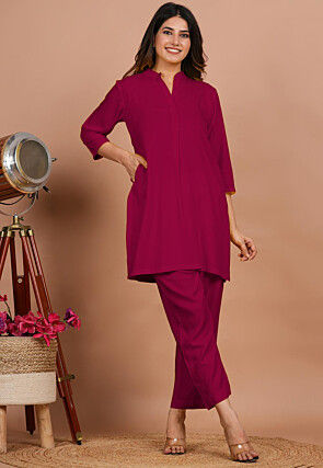 Solid Color Rayon Co Ord Set in Fuchsia