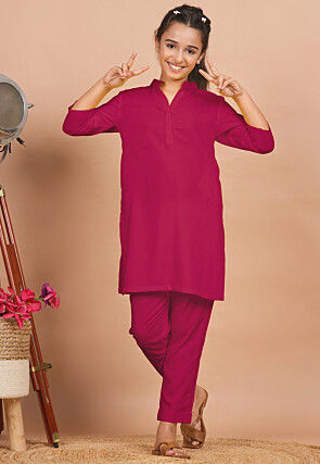 Solid Color Rayon Co Ord Set in Fuchsia