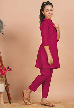 Solid Color Rayon Co Ord Set in Fuchsia