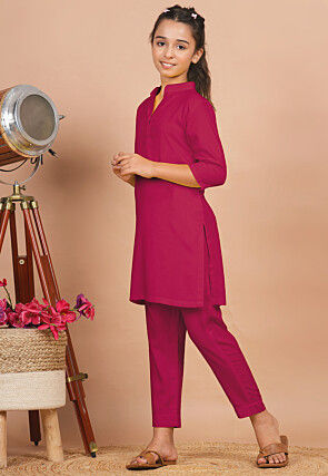 Solid Color Rayon Co Ord Set in Fuchsia
