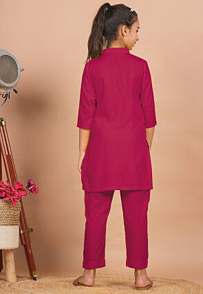 Solid Color Rayon Co Ord Set in Fuchsia