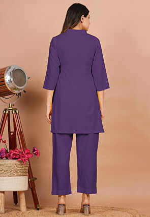 Solid Color Rayon Co Ord Set in Light Purple