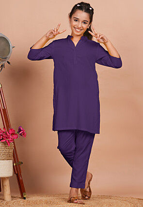 Solid Color Rayon Co Ord Set in Light Purple