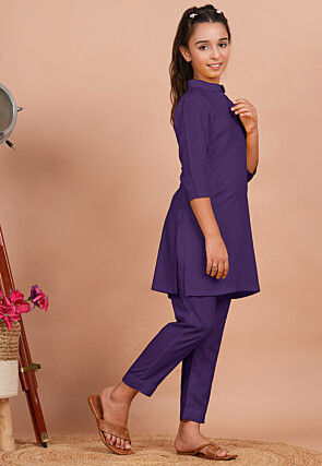 Solid Color Rayon Co Ord Set in Light Purple