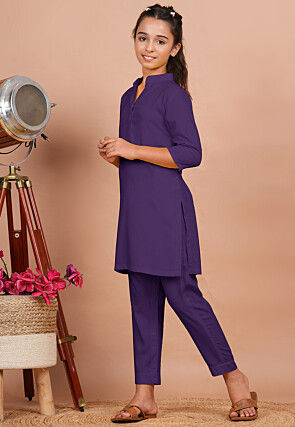 Solid Color Rayon Co Ord Set in Light Purple