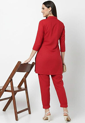 Solid Color Rayon Co Ord Set in Red