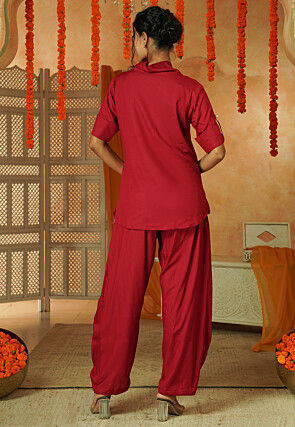 Solid Color Rayon Co Ord Set in Red