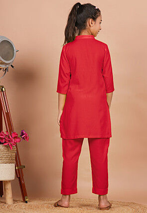 Solid Color Rayon Co Ord Set in Red