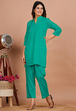 Solid Color Rayon Co Ord Set in Sea Green