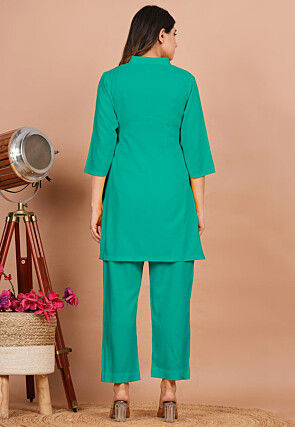 Solid Color Rayon Co Ord Set in Sea Green