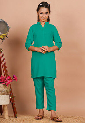 Solid Color Rayon Co Ord Set in Sea Green