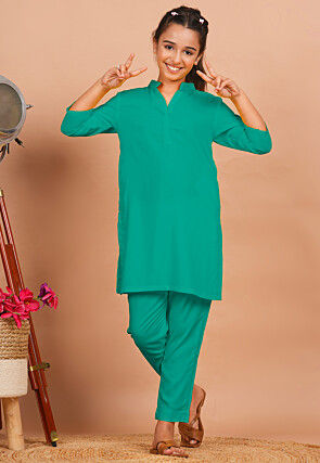 Solid Color Rayon Co Ord Set in Sea Green