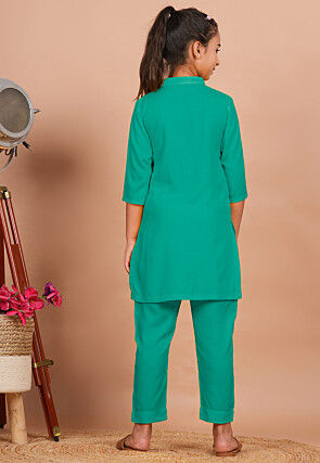 Solid Color Rayon Co Ord Set in Sea Green