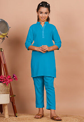 Solid Color Rayon Co Ord Set in Turquoise