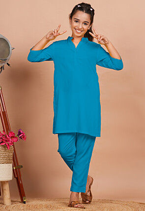 Solid Color Rayon Co Ord Set in Turquoise