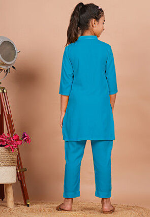 Solid Color Rayon Co Ord Set in Turquoise