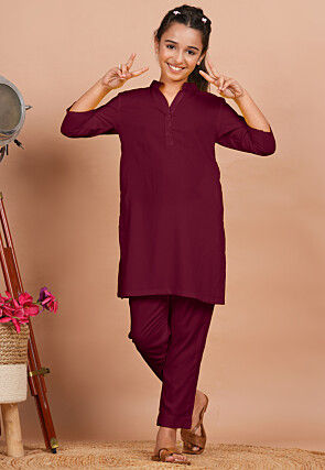 Solid Color Rayon Co Ord Set in Wine