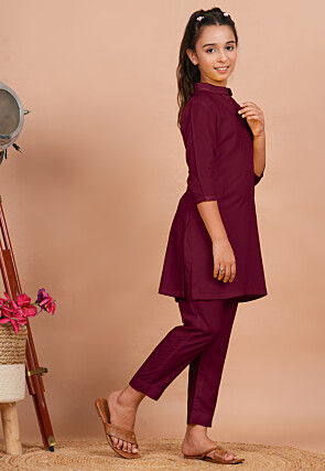 Solid Color Rayon Co Ord Set in Wine