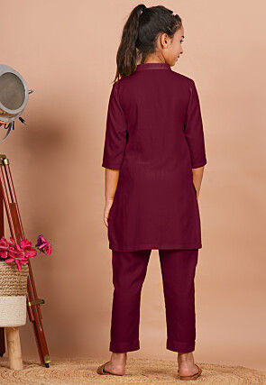 Solid Color Rayon Co Ord Set in Wine