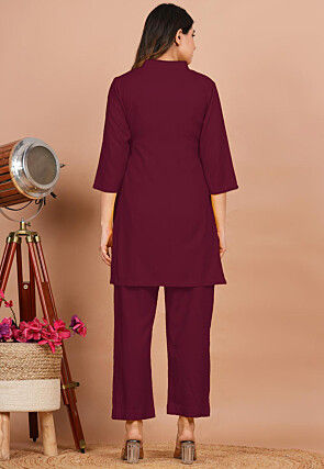Solid Color Rayon Co Ord Set in Wine