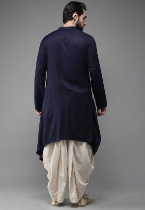 Solid Color Rayon Cotton Cowl Style Dhoti Kurta in Navy Blue