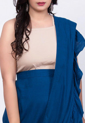 Solid Color Rayon Cotton Slub Cowl Pant in Dark Blue