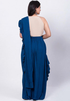 Solid Color Rayon Cotton Slub Cowl Pant in Dark Blue