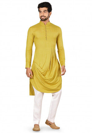 Solid Color Rayon Cowl Style Kurta in Yellow