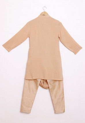 Solid Color Rayon Cowl Style Kurta Set in Beige