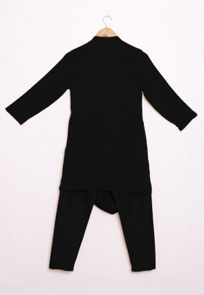 Solid Color Rayon Cowl Style Kurta Set in Black