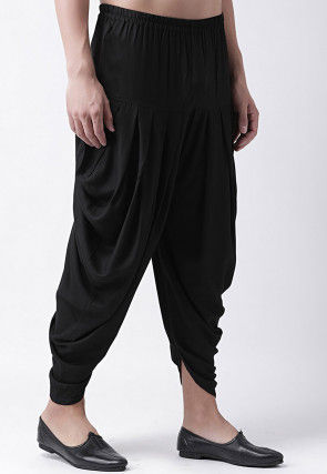 Solid Color Rayon Dhoti Pant in Black