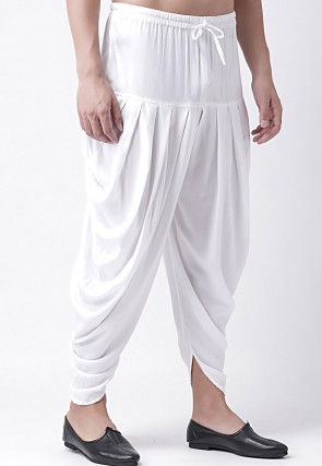Solid Color Rayon Dhoti Pant in White