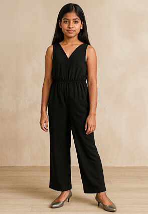 Solid Color Rayon Jumpsuit in Black