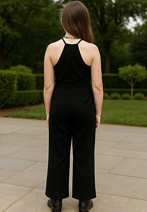 Solid Color Rayon Jumpsuit in Black