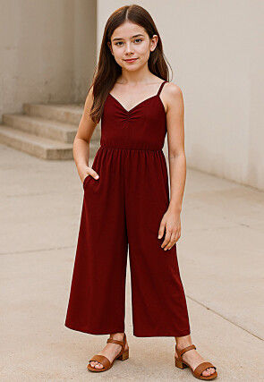 Solid Color Rayon Jumpsuit in Maroon