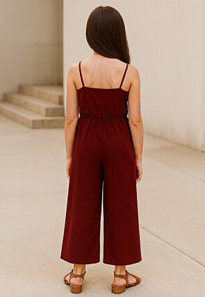 Solid Color Rayon Jumpsuit in Maroon