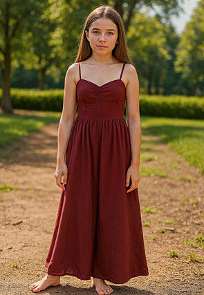 Solid Color Rayon Jumpsuit in Maroon