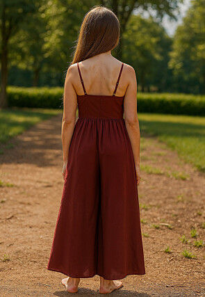 Solid Color Rayon Jumpsuit in Maroon