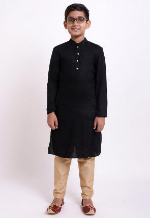 Solid Color Rayon Kurta in Black