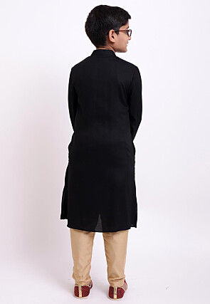 Solid Color Rayon Kurta in Black