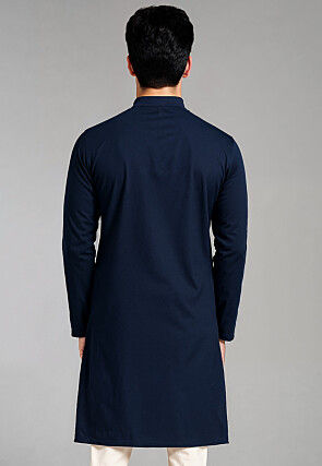 Solid Color Rayon Kurta in Navy Blue