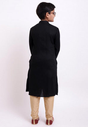 Solid Color Rayon Kurta Set in Black