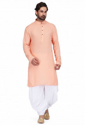 Solid Color Rayon Kurta Set in Peach Orange