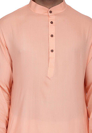 Solid Color Rayon Kurta Set in Peach Orange