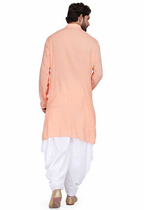 Solid Color Rayon Kurta Set in Peach Orange