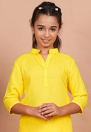 Solid Color Rayon Kurta Set in Yellow