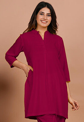 Solid Color Rayon Kurti in Fuchsia